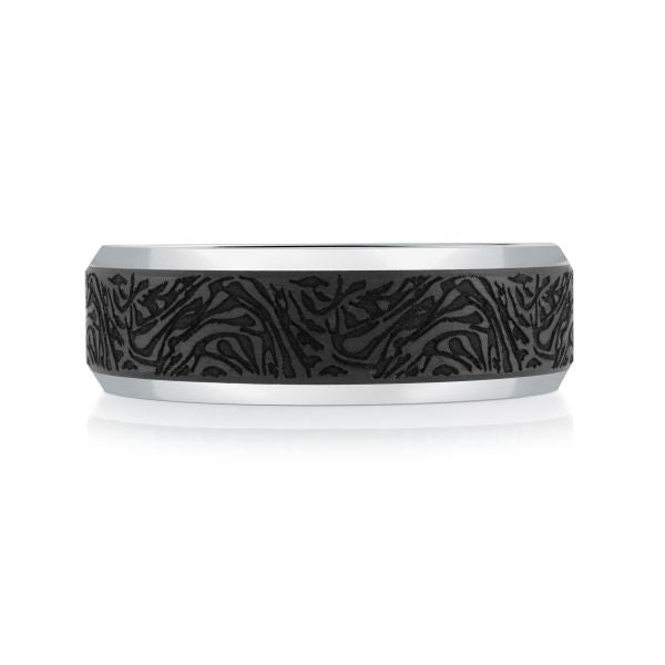14k Gold & Carbon Fibre Pattern Wedding Band