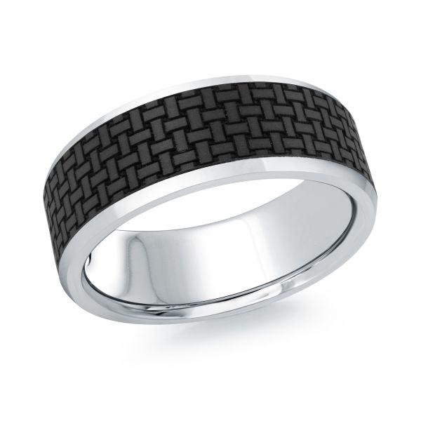14k Gold & Carbon Fibre Pattern Wedding Band