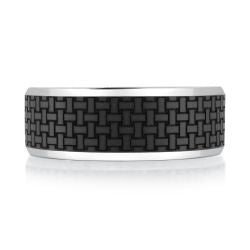14k Gold & Carbon Fibre Pattern Wedding Band