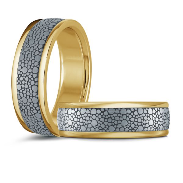 14k Gold & Tantalum Patterned Wedding Band