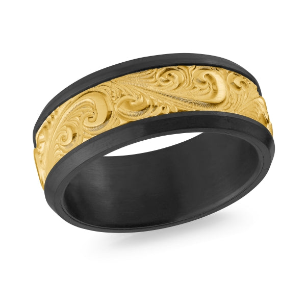 14K Gold & Black Zirconium Wedding Band