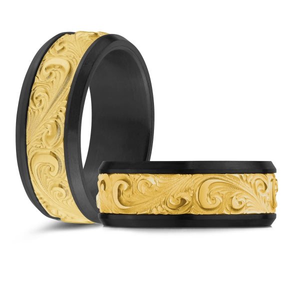 14K Gold & Black Zirconium Wedding Band