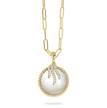 18K Yellow Gold Diamond & Mother Of Pearl Necklace