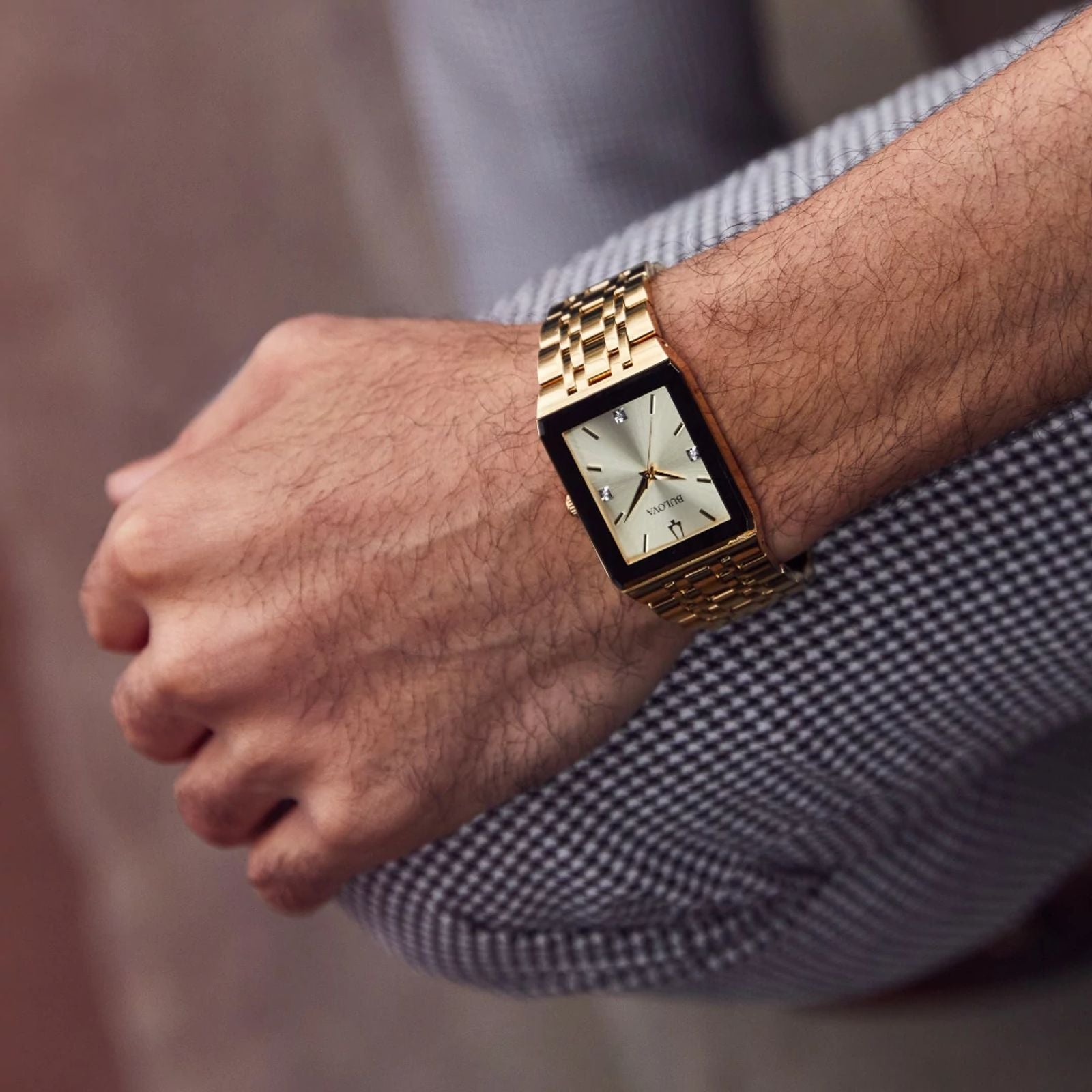 Gold Stainless Steel Tank Watch