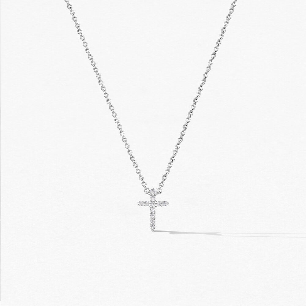 18K White Gold Signature Cross Diamond Pendant