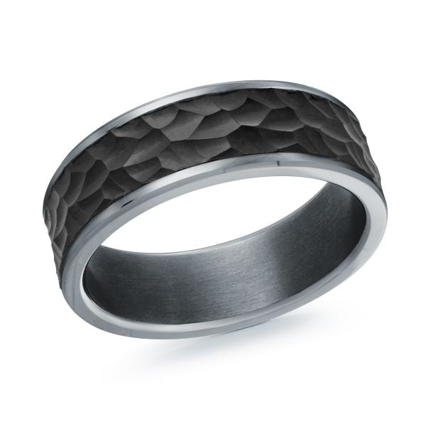 Tantalum & Carbon Hammered Finish Wedding Band