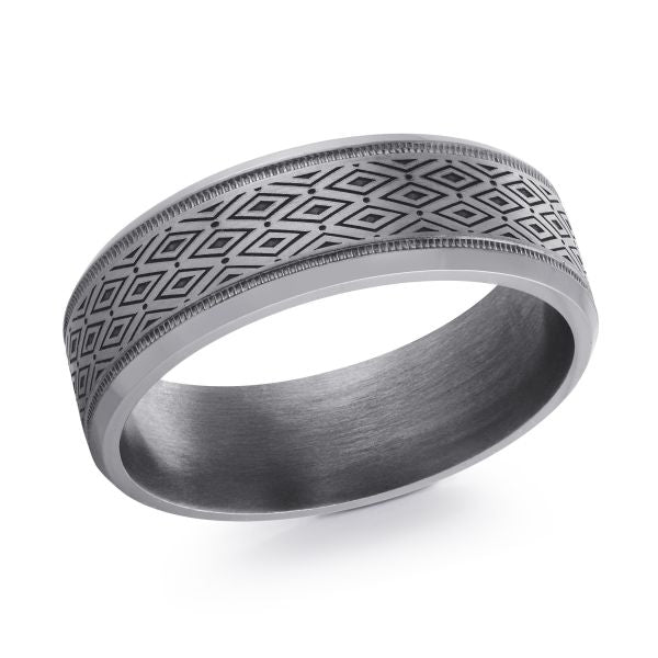 Tantalum Satin Finish Laser Engraved Wedding Band