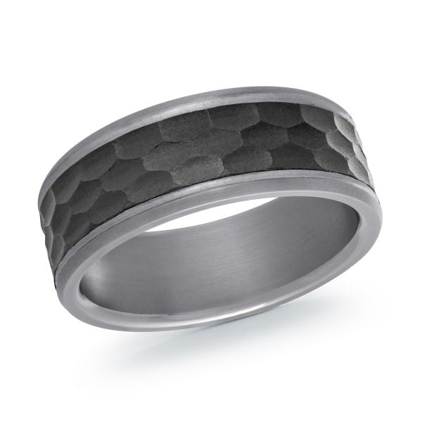 Tantalum & Carbon Hammered Satin Finish Wedding Band