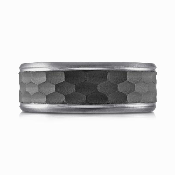 Tantalum & Carbon Hammered Satin Finish Wedding Band