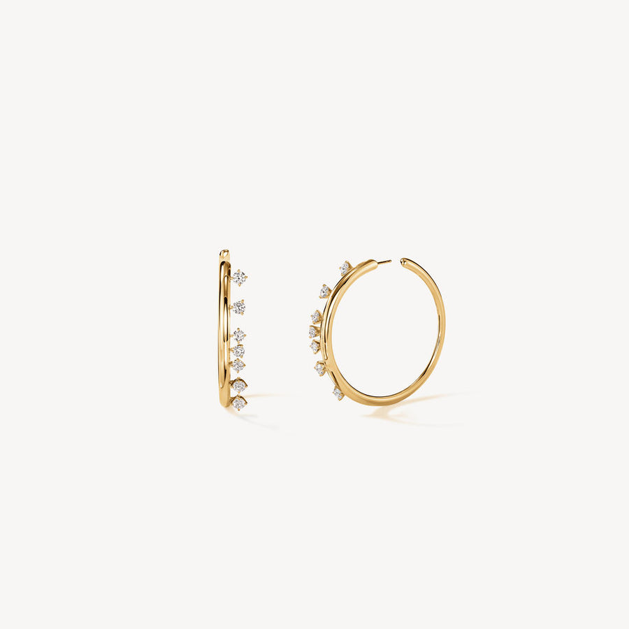 18K Gold Diamond Floating Barre Hoops