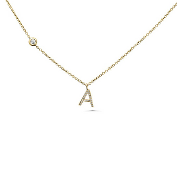 14K Yellow Gold Diamond Letter Necklace