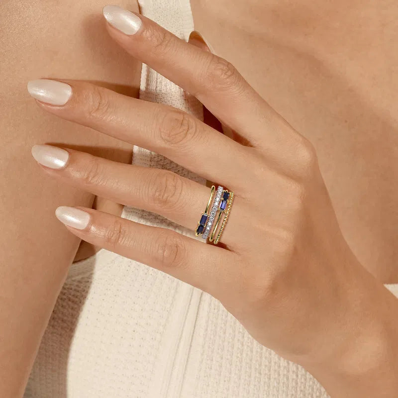 Blue Sapphire & Diamond Wide Band Easy-Stack