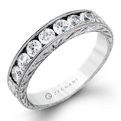 14K White Gold Diamond Milgrain Wedding Band