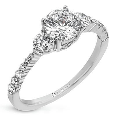 14K White Gold Three-Stone Engagement Ring