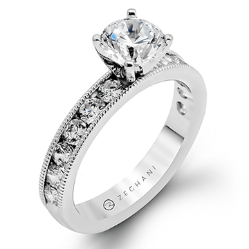 Zeghani 14K White Gold Milgrain Engagement Ring