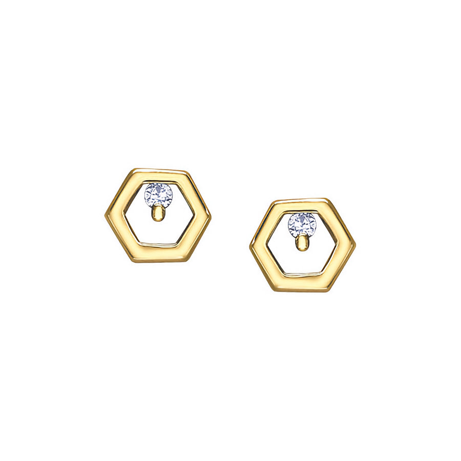 10k Yellow Gold Diamond Honeycomb Studs