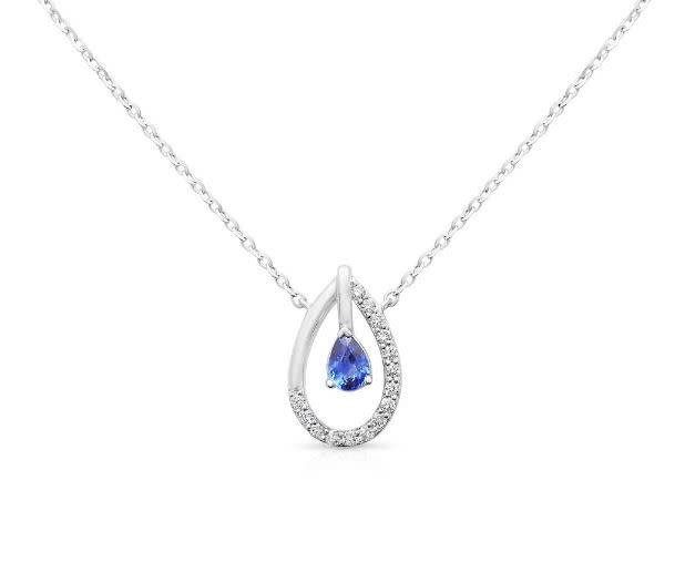 14k Gold Precious Stone & Diamond Teardrop Necklace