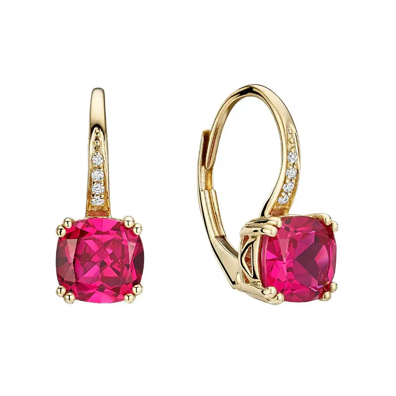 10k Yellow Gold Ruby & Diamond Drop Earrings