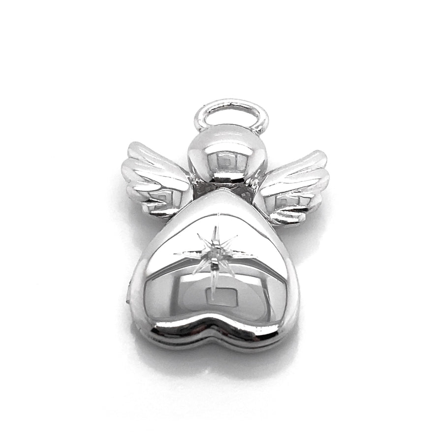 Silver Angel Heart with Diamond Locket Pendant