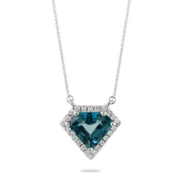 18K White Gold Diamond And London Blue Topaz Necklace