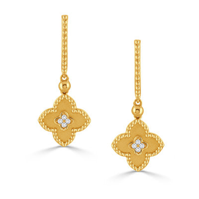 18K Yellow Gold Diamond Byzantine Clover Earrings
