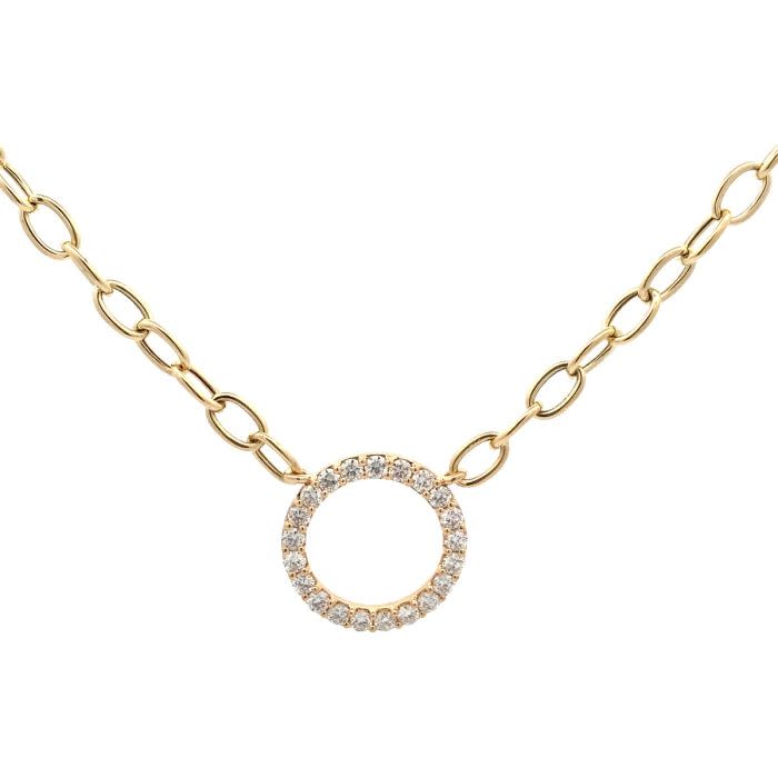 14k Yellow Gold Diamond Circle Necklace