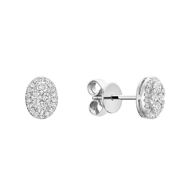 14K White Gold Diamond Oval Cluster Studs