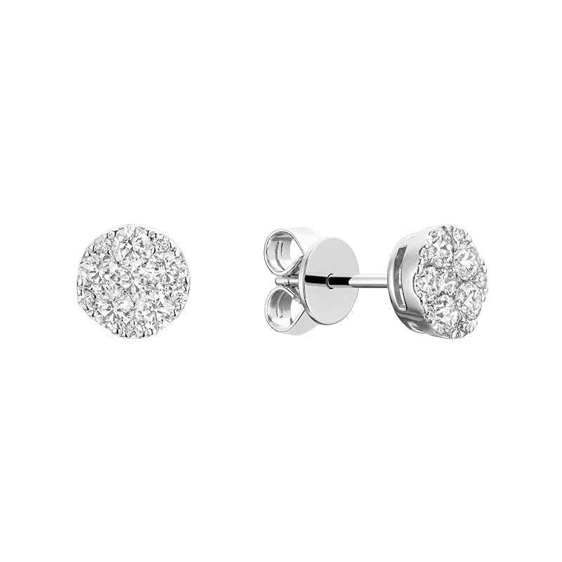 14K White Gold Diamond Cluster Studs