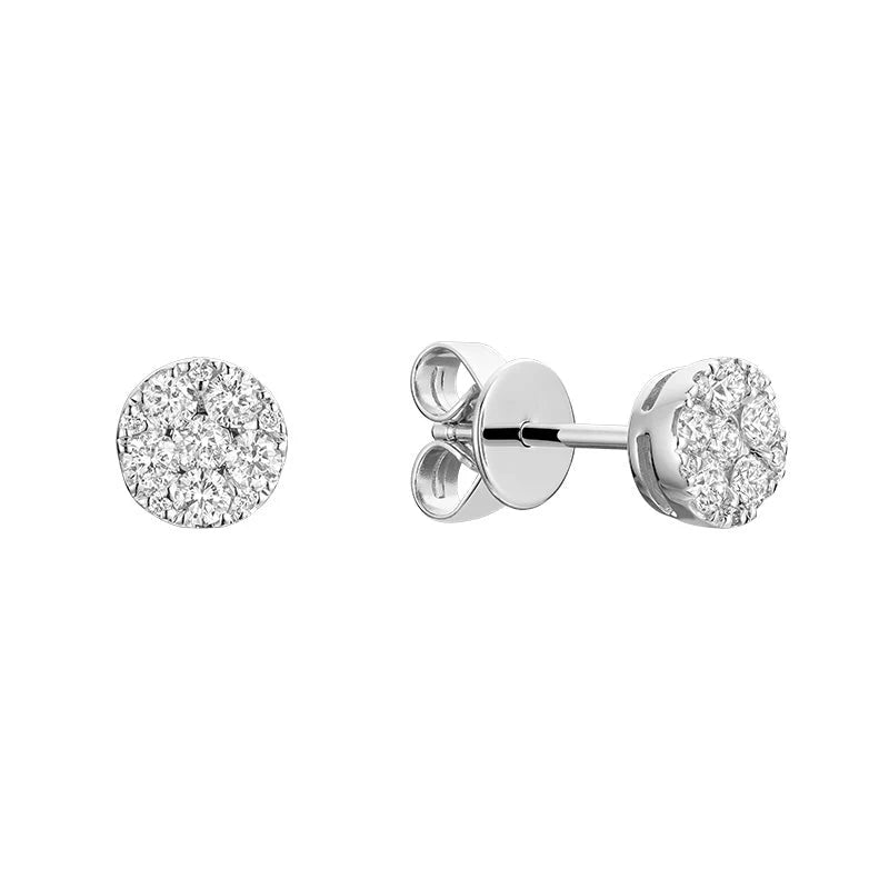 14K White Gold Diamond Cluster Studs