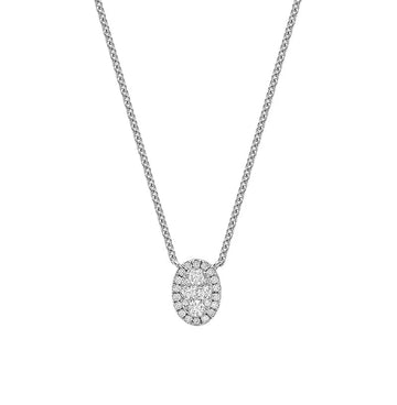 14K White Gold Diamond Oval Cluster Necklace