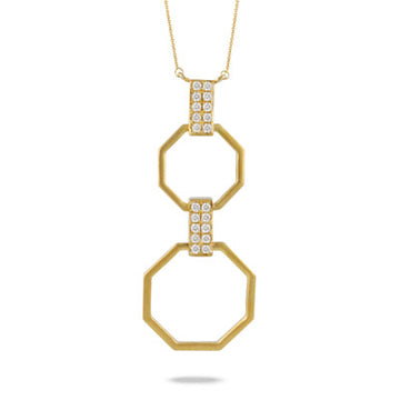 18K Yellow Gold Diamond Hexagon Fibonacci Necklace