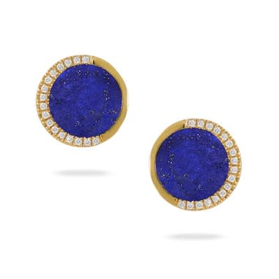 14K Yellow Gold Diamond and Blue Lapis Studs