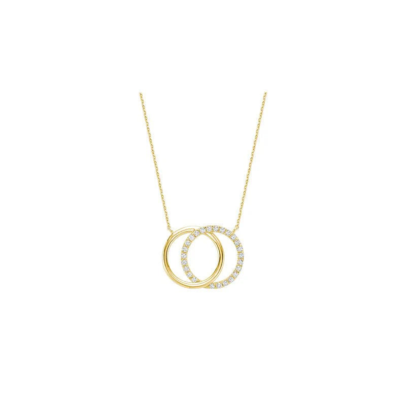 14k Gold Double Circle Diamond Necklace