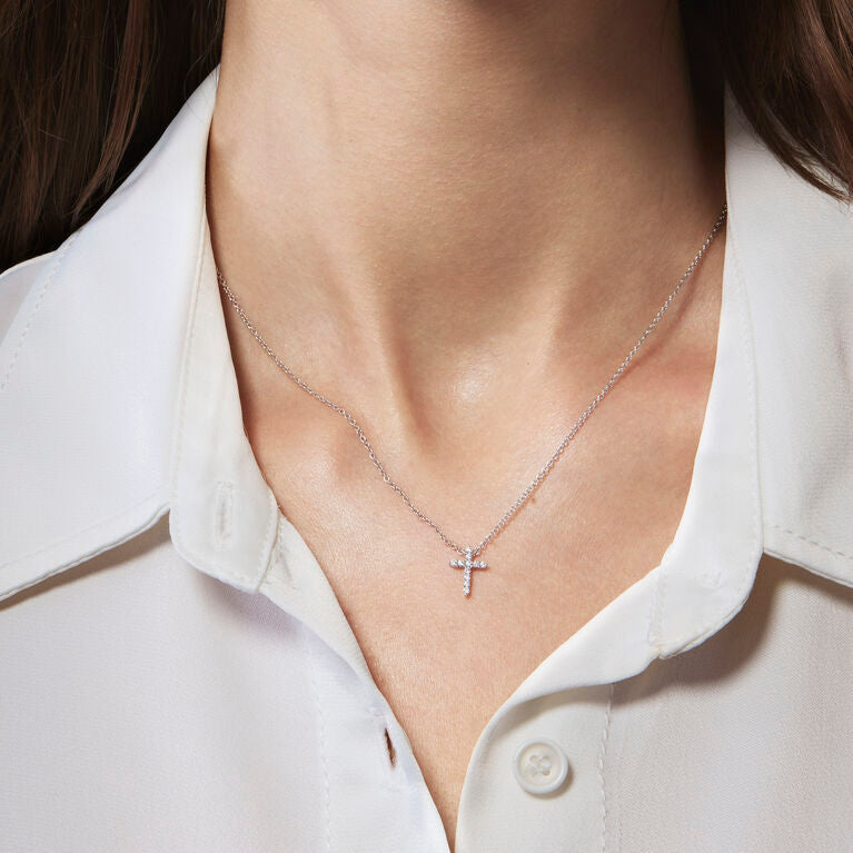 18K White Gold Signature Cross Diamond Pendant