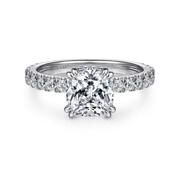 Gabriel & Co 14K White Gold Hidden Halo Cushion Cut Diamond Engagement Ring