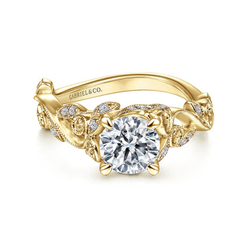 Gabriel & Co 14K Gold Floral Round Diamond Engagement Ring