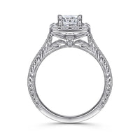 Gabriel & Co Vintage Inspired 14K White Gold Cushion Halo Diamond Engagement Ring