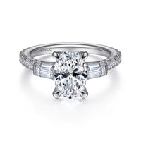 Gabriel & Co 14K White Gold Oval Three Stone Diamond Channel Set Engagement Ring