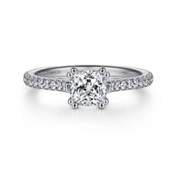 Gabriel & Co Vintage Inspired 14K White Gold Cushion Cut Diamond Engagement Ring