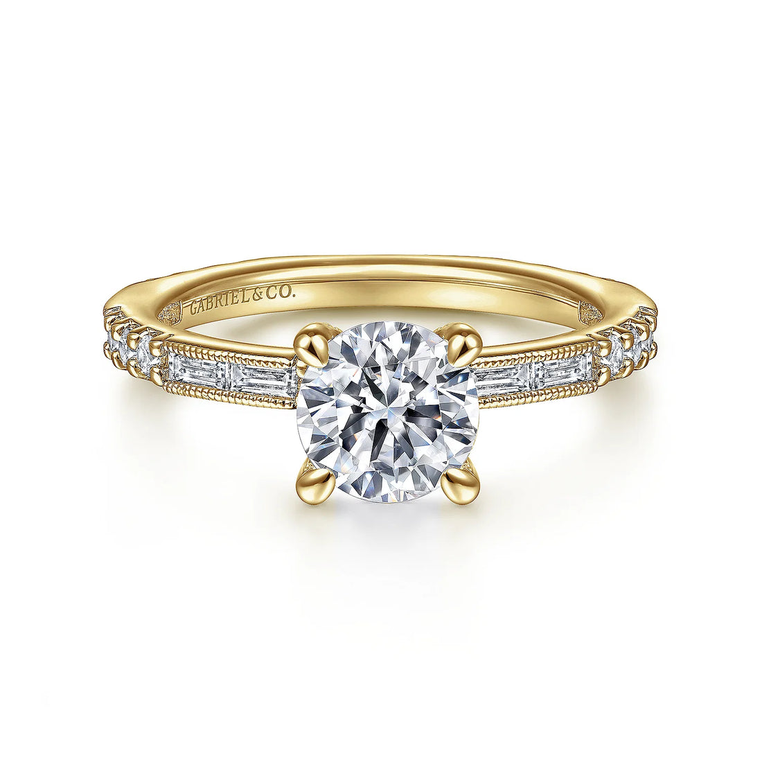 Gabriel & Co Vintage Inspired Art Deco 14K Gold Round Diamond Channel Set Engagement Ring