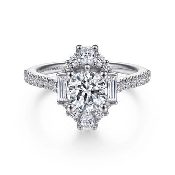 Gabriel & Co Unique 14K White Gold Art Deco Halo Diamond Channel Set Engagement Ring