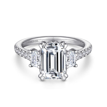 Gabriel & Co 14K White Gold Emerald Cut Three Stone Diamond Engagement Ring