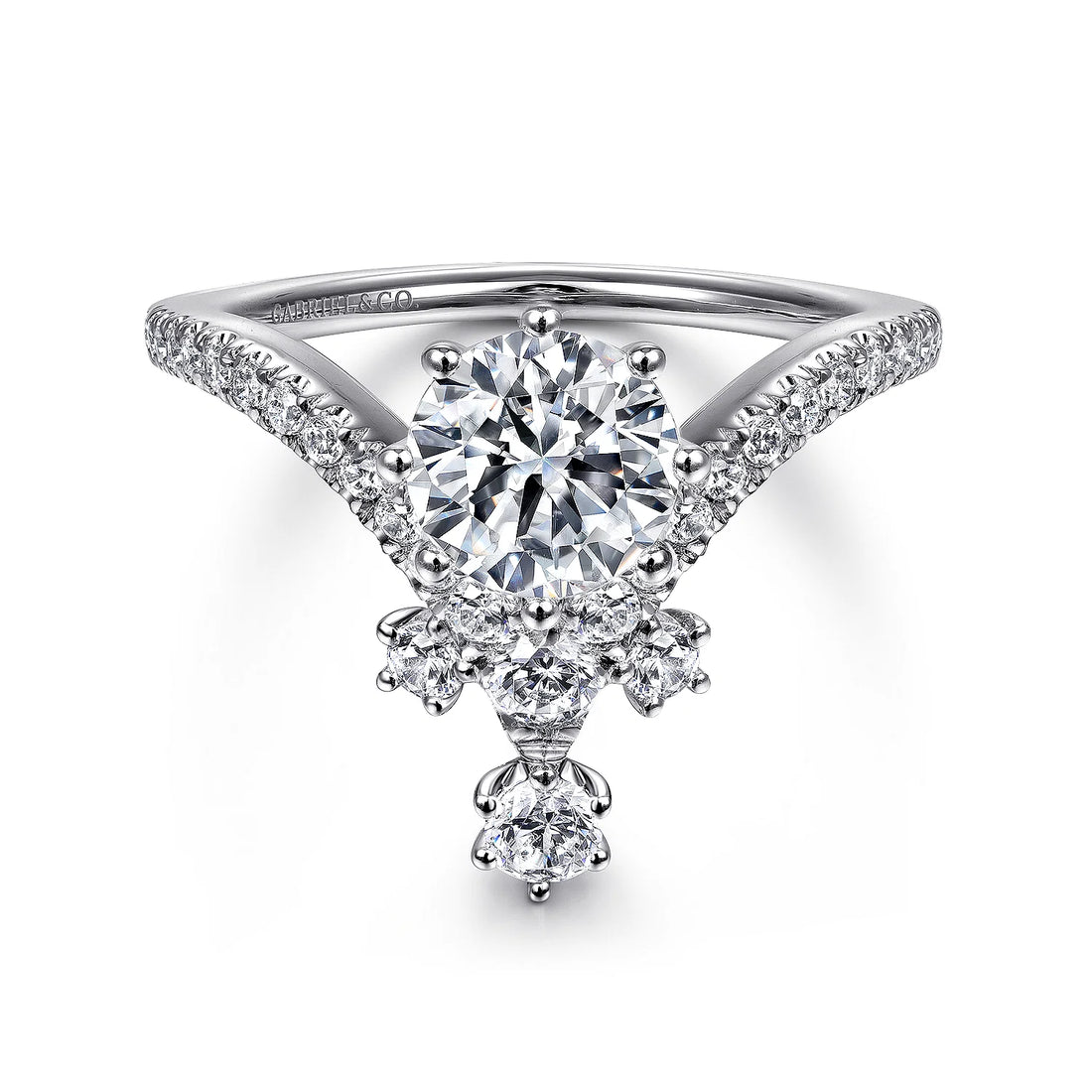 Gabriel & Co 14K White Gold Round V Shape Diamond Engagement Ring