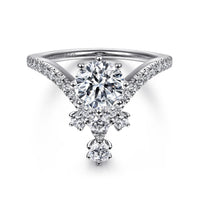 Gabriel & Co 14K White Gold Round V Shape Diamond Engagement Ring