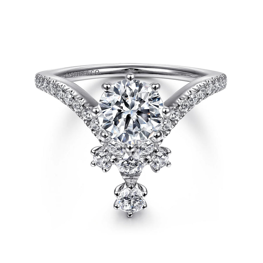 Gabriel & Co 14K White Gold Round V Shape Diamond Engagement Ring