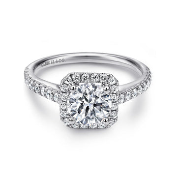 Gabriel & Co 14K White Gold Princess Halo Diamond Engagement Ring