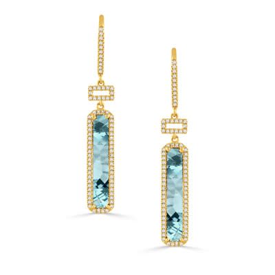 14K Yellow Gold Diamond And Sky Blue Topaz Dangle Earrings