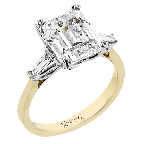 18k Yellow Gold Emerald-Cut Three Stone Engagement Ring