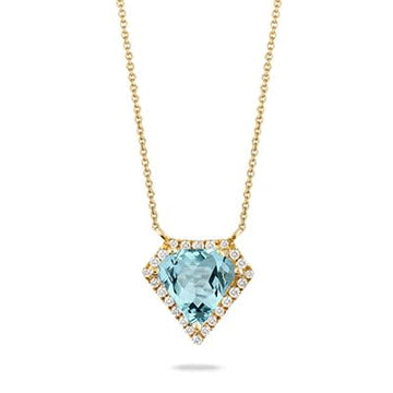 18K Yellow Gold Diamond And Sky Blue Topaz Necklace