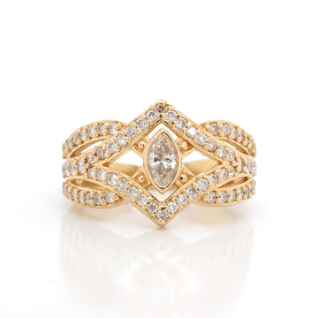 14k Yellow Gold Diamond Marquise Fashion Ring